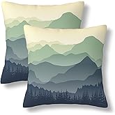 BEITUOLA Green Mountains Throw Pillow Covers 18x18 Set of 2 Foggy Forest Decorative Pillow Covers Misty Pine Tree Outdoors Pillowcase Cushion Case Farmhouse Home Decor for Sofa Couch Bed Bedroom