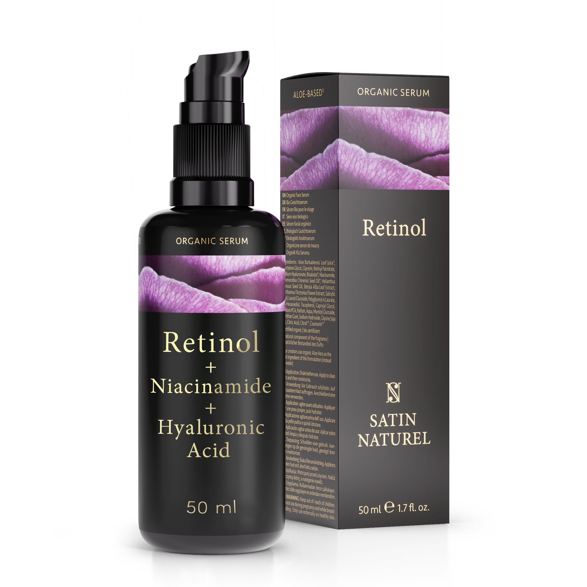 Satin Naturel Retinol Serum 50ml – Retinol Face Treatment with Hyaluronic Acid, Niacinamide & Salicylic Acid – Anti-Ageing & Blemish Skincare – Evening Face Serum for Smoother Skin