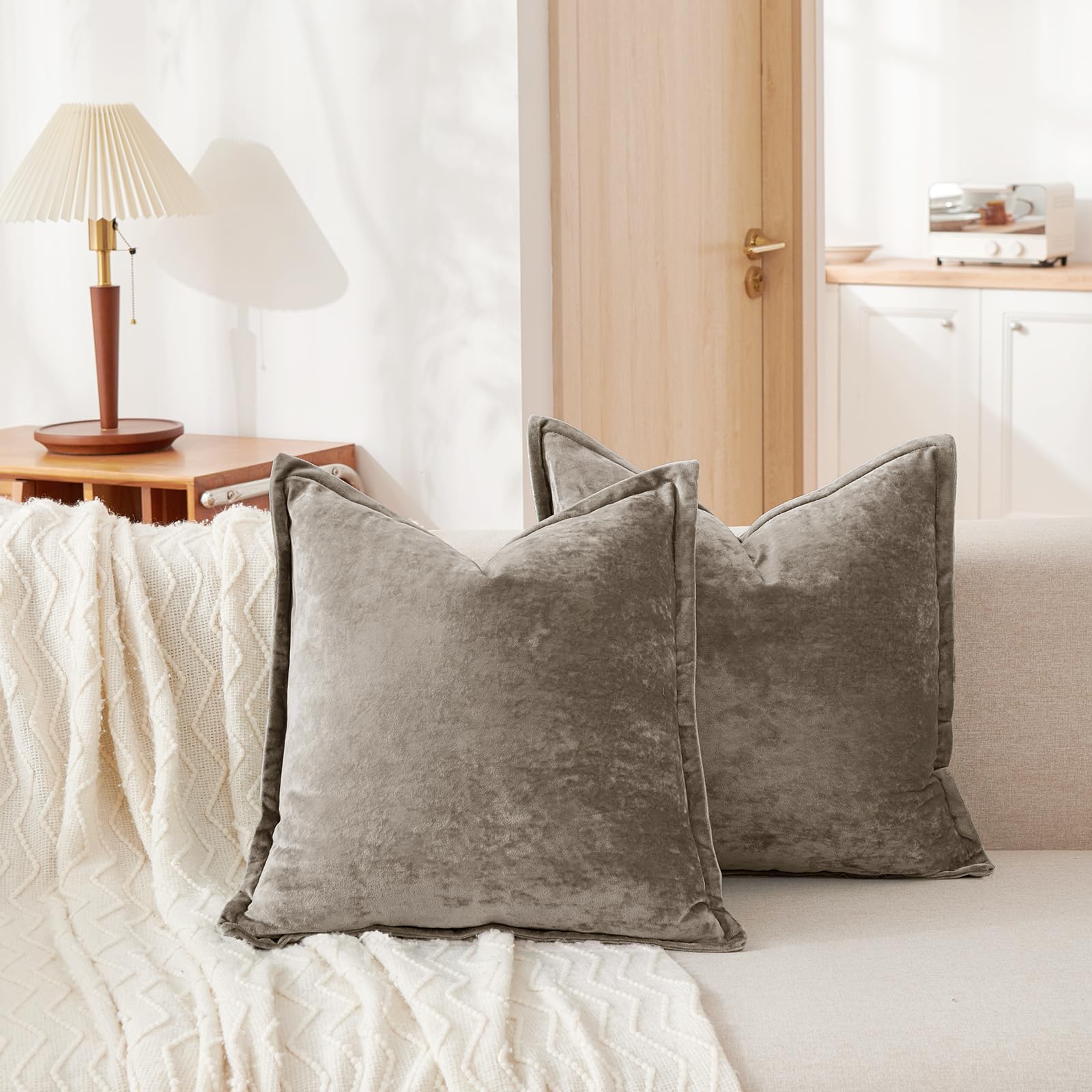 Photo 1 of COCOPLOCEUS Luxurious Velvet Euro Shams Decorative Throw Pillow Covers 26x26 Set of 2 Solid Square Euro Pillow Shams for Sofa Couch Bedroom, Brown