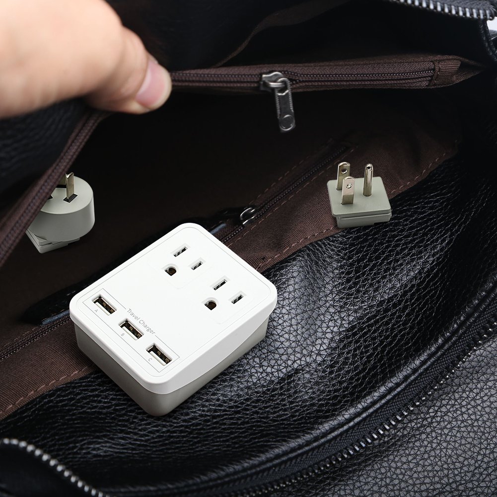 Outtag Power Adapter Kit Surge Protecor AC Wall Charger for Laptops Smartphones iphone ipad More Dual Voltage Devices (2USA Outlets+3USB Ports)