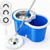 Spin Mop and Bucket with Wringer Set, 360&deg; Mop and Bucket System with 3 Microfiber Mop Refills and 61" Extended Handle, Spinning Mop Bucket for Floor Cleaning, Blue