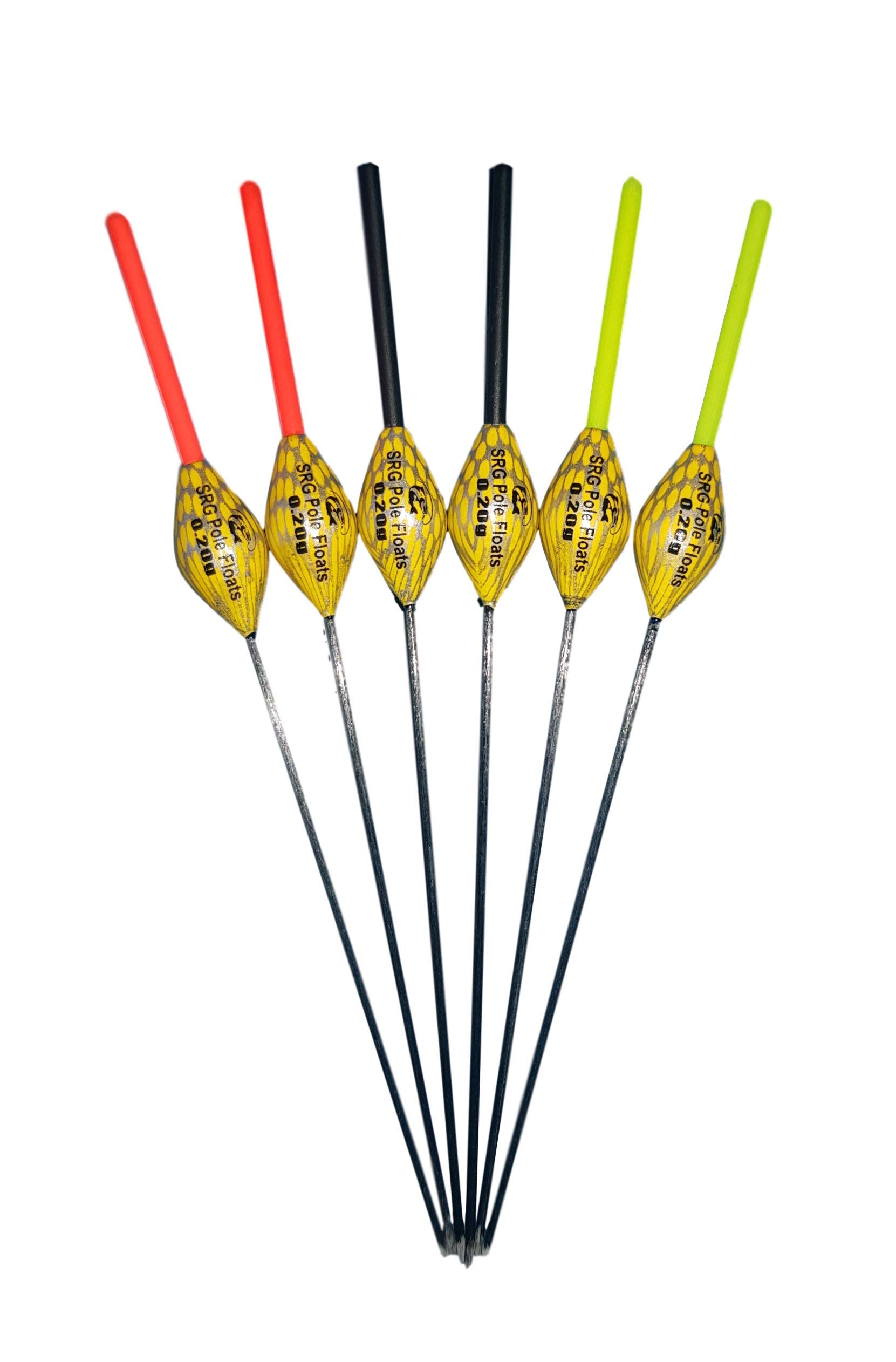 SRG Pole Floats SRG013 Pack of 6 x Pole Floats Diamond Margin Fiberglass Stem choose from (0.05g / 0.1g / 0.2g / 0.3g) (6 x 0.3g (6 x Black Tip))