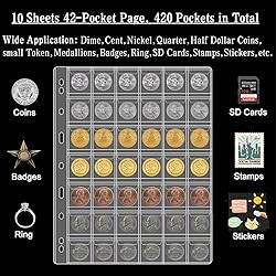 Ettonsun 10 Sheets Coin Collecting Pages 42-Pocket