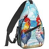 NiuKom Rooster Beach Watercolor Sling Bag For Women Crossbody Shoulder Bag Casual Daypack Backpacks Men Chest Bag Gym Cycling Travel Hiking