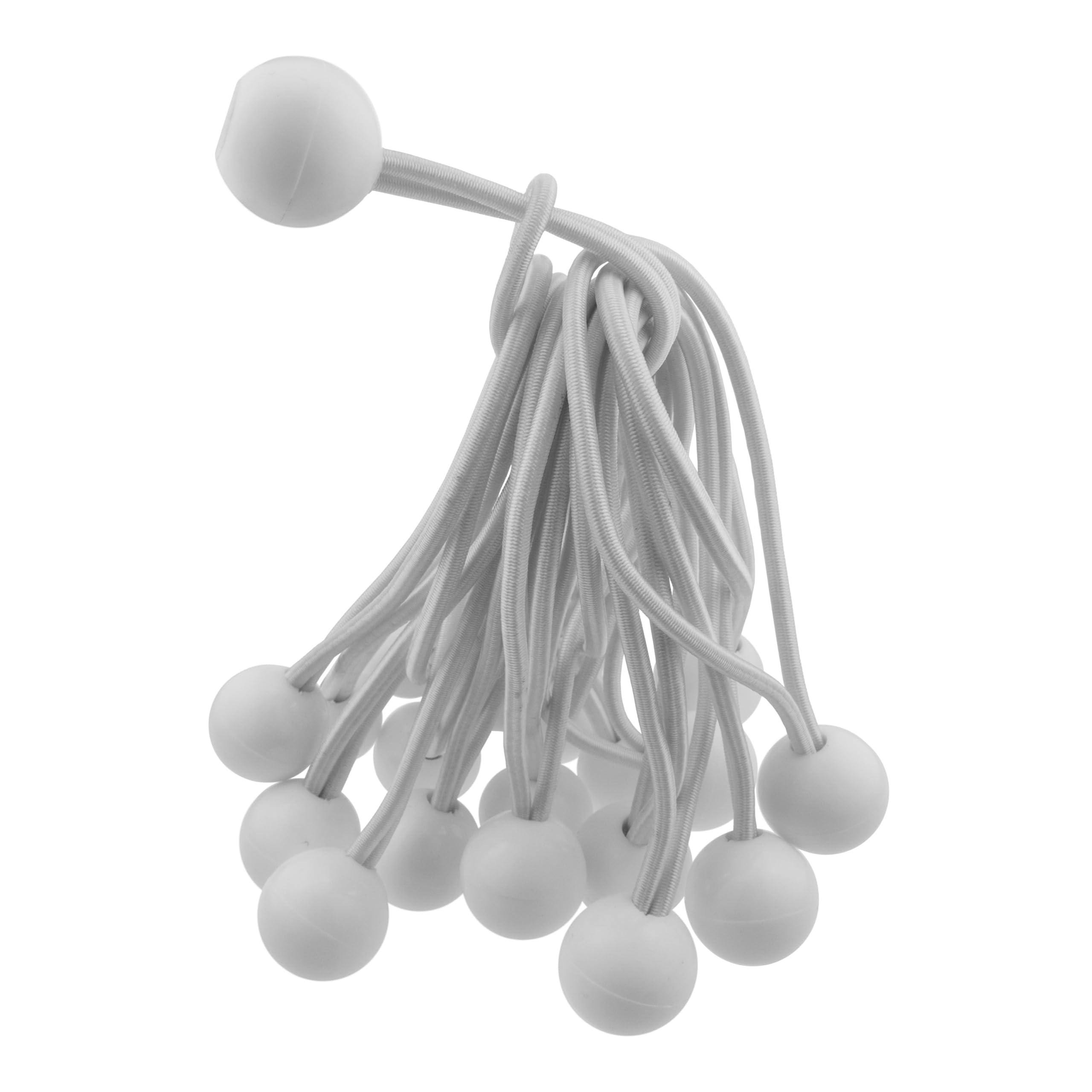 white elasticated stretchy bungee ball for marquee toggles,tie down straps for tarpaulins,luggage garden and indoors Pack of ((40 x 6")