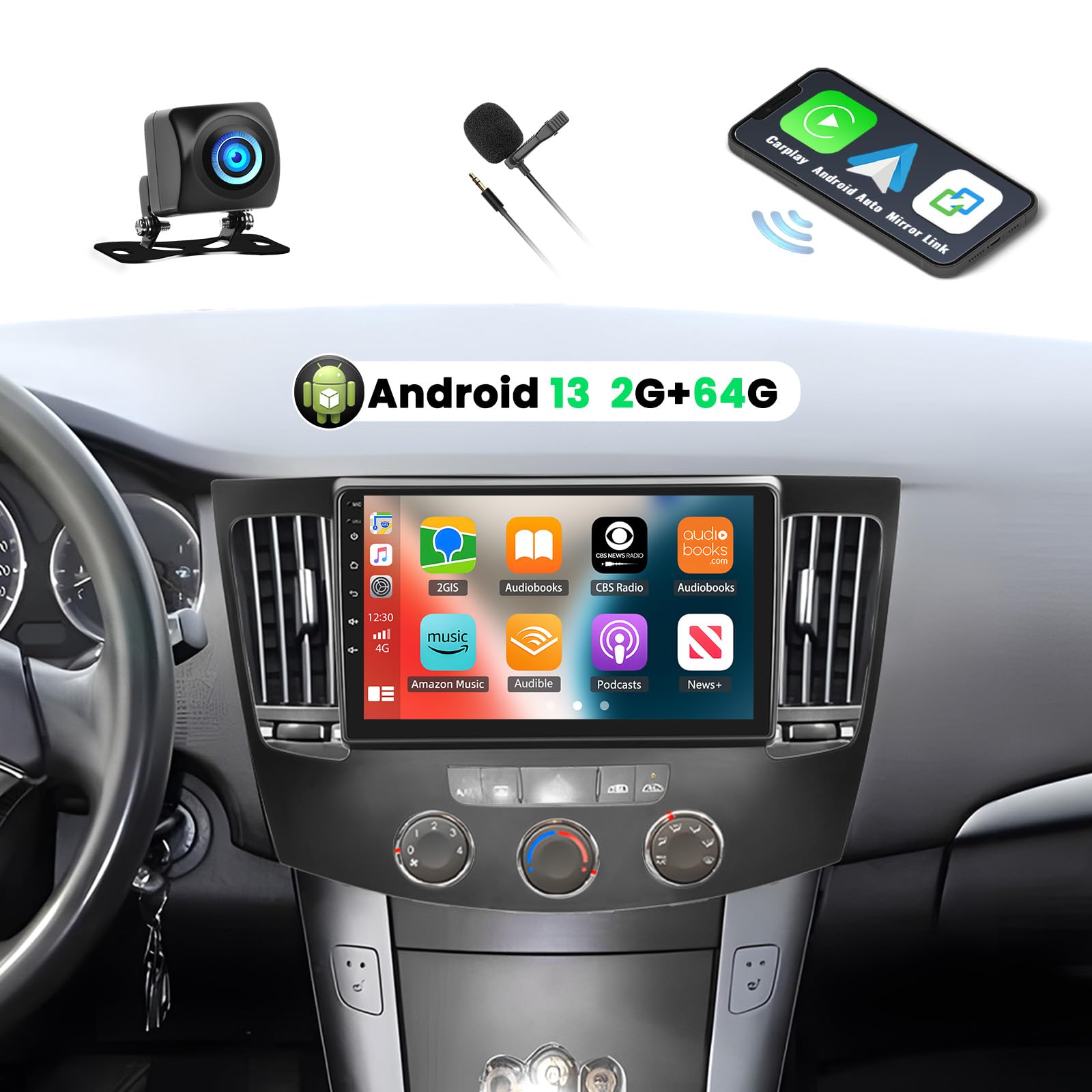 Photo 1 of [2G 64G] Android 13 Car Stereo Radio for Hyundai Sonata NF 2009 2010 Wireless Apple Carplay&Android Auto GPS Navigation, 9” Touchscreen Bluetooth Hi-Fi Audio/Mirror Link/WiFi/SWC/USB+Backup Camera&Mic