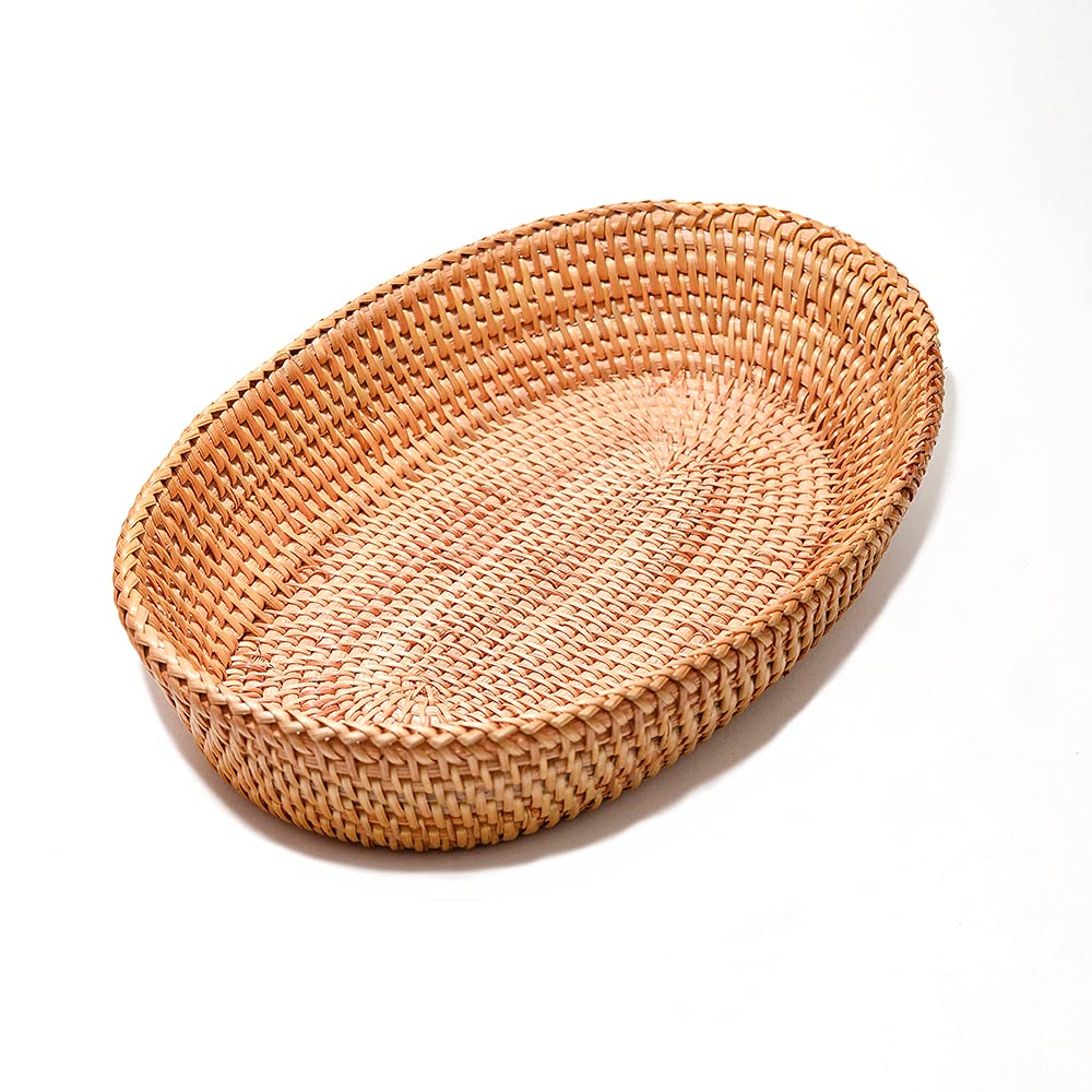 Photo 1 of 12.6 Inch Woven Bread Basket Fruit Basket for Kitchen Counter Wicker Handmade Long Bread Serving Basket Food Organizer Display Basket Storage Basket for Spoon Fork Napkin
