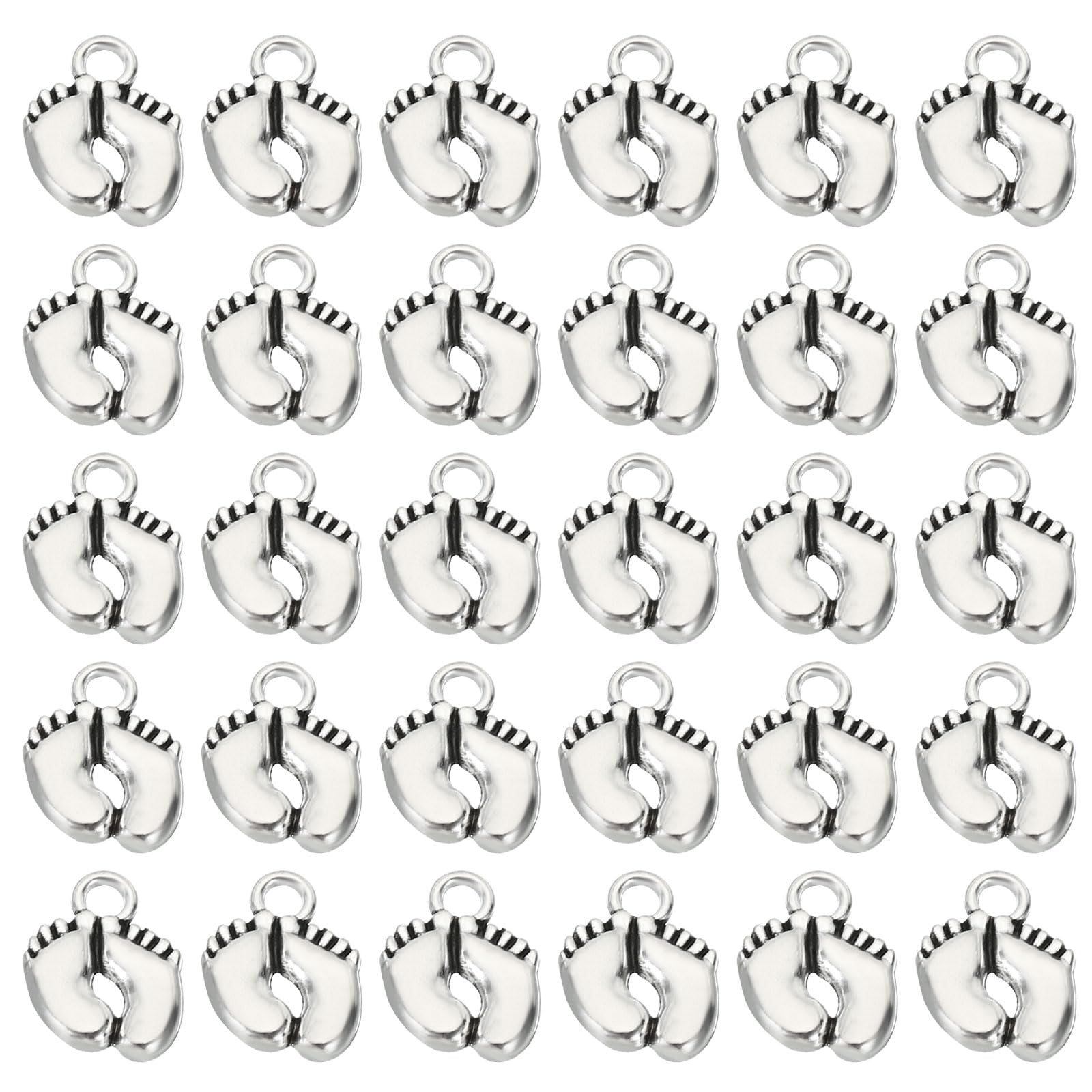 PATIKIL Footprint Charm, 50Pcs Mini Footprint Pendant Charm Bulk Vintage Metal Cute Designer DIY for Jewelry Making Bracelets Earrings Necklace Wedding Crafts, Dark Silver
