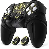 PlayVital Runes Edition Silicone Cover Skin for ps5 Controller with Thumb Grips & Touchpad Skin & D-pad Area Sticker, Anti-slip Controller Grip Cover Compatible with ps5 Charging Dock- Black