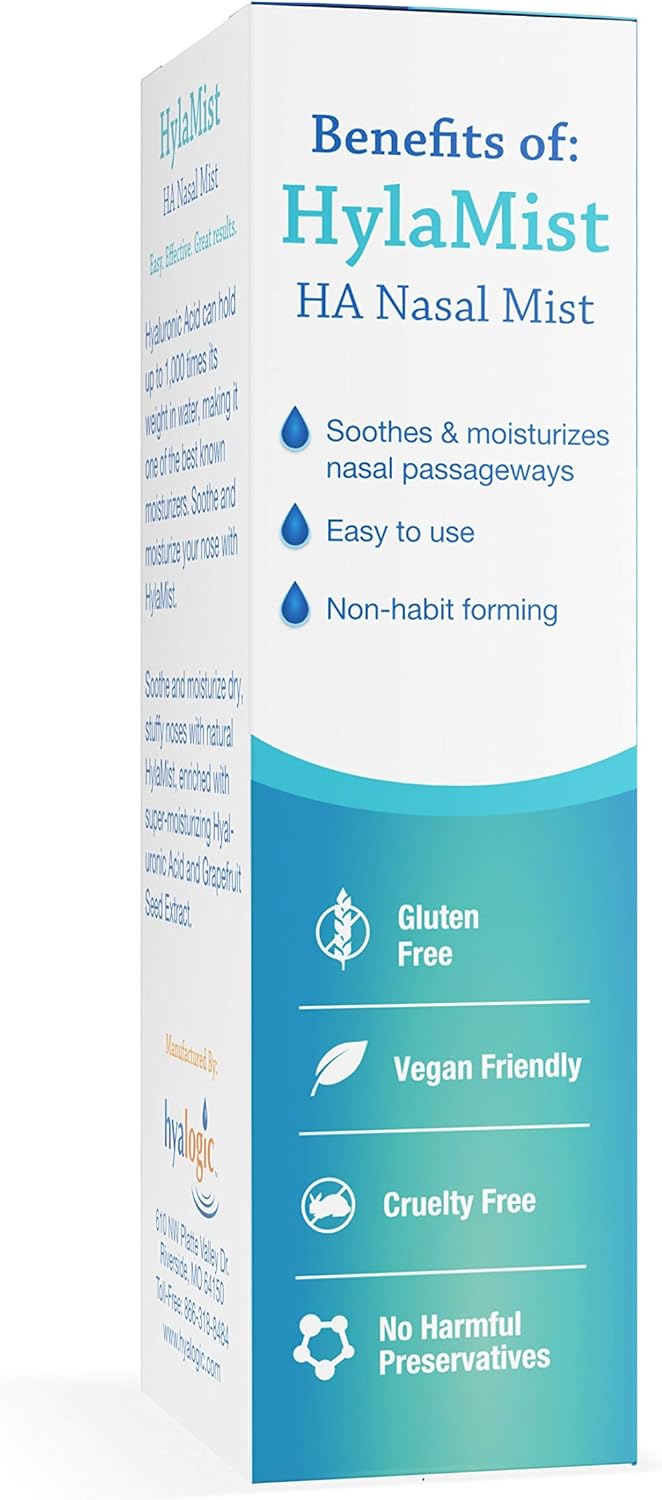Hyalogic HylaMist Nasal Spray | Hyaluronic Acid Nasal Mist Spray Bottle | Nasal Moisturizer for Dry Nose | Stuffy Nose Relief | Grapefruit Seed Extract Nasal Spray | Antioxidant Mist – (2 oz / 58ml): Health & Personal Care