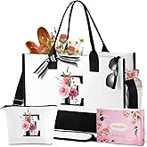 TRSODD Birthday Gifts for Women Mothers Day Gifts for Mom Wife Grandma Daughter Sister Teacher Initial Tote Bag with Adjustable Shoulder Strap and Makeup Bag E