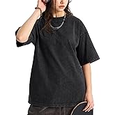 Arssm Women Oversized T Shirts Acid Washed Cotton Tees Vintage Baggy Loose Fit Streetwear Workout Tops