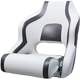 Vancus Premium Captains Bucket Seat Sports Boat Seat, White/Black | Sports Flip Up Seat Ergonomic Design Compression Foam Padding, Boat Captain Chair Aluminum Hinges Stainless Steel Screws