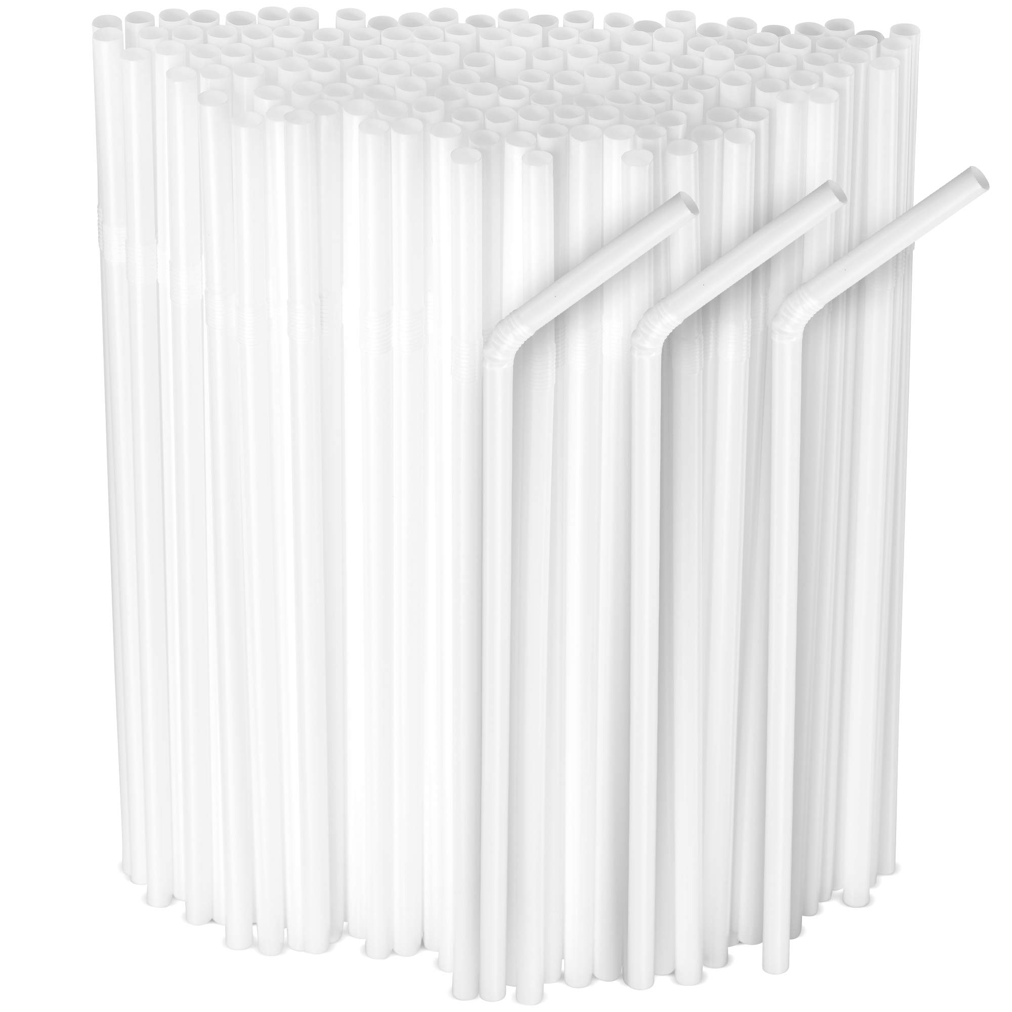 Photo 1 of [500 Pack] White Flexible Plastic Drinking Straws Disposable Straw 8'' inches Tall