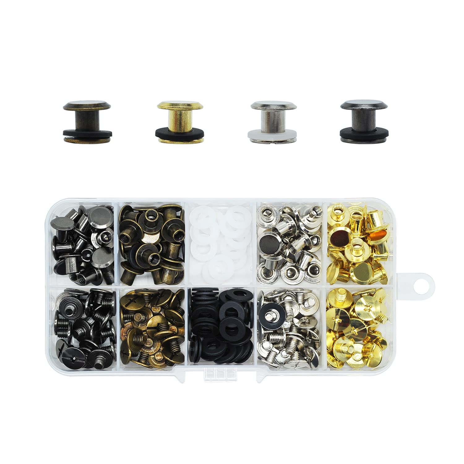 MABAHON 80 Set Chicago Screw Posts,Rivet Chicago Binding Screws,Metal Rivet for DIY Leather Decoration Bookbinding,Bags, Luggage,Backpack,Craft, M5x6mm (Four colour)
