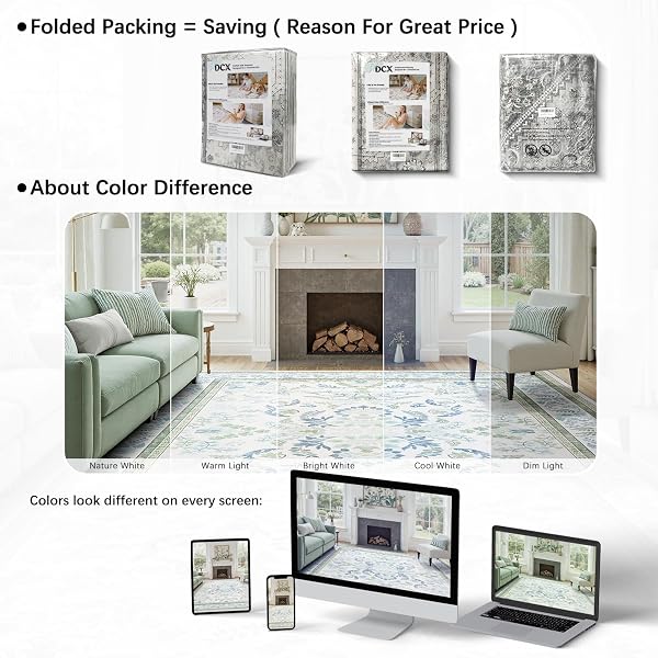 DCX GREEN 9X12 RUG, KID & PET FRIENDLY WITH RUBBER BACK NON SLIP, MACHINE WASHABLE STAIN RESISTANT BOTANICAL FLORAL RUG FOR LIVING ROOM, BEDROOM, SOFT LOW PILE LARGE NURSERY CARPET