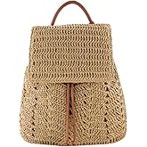 Goclothod Straw Backpack for Women Drawstring Shoulder Bag Bohemian Beach Handbags