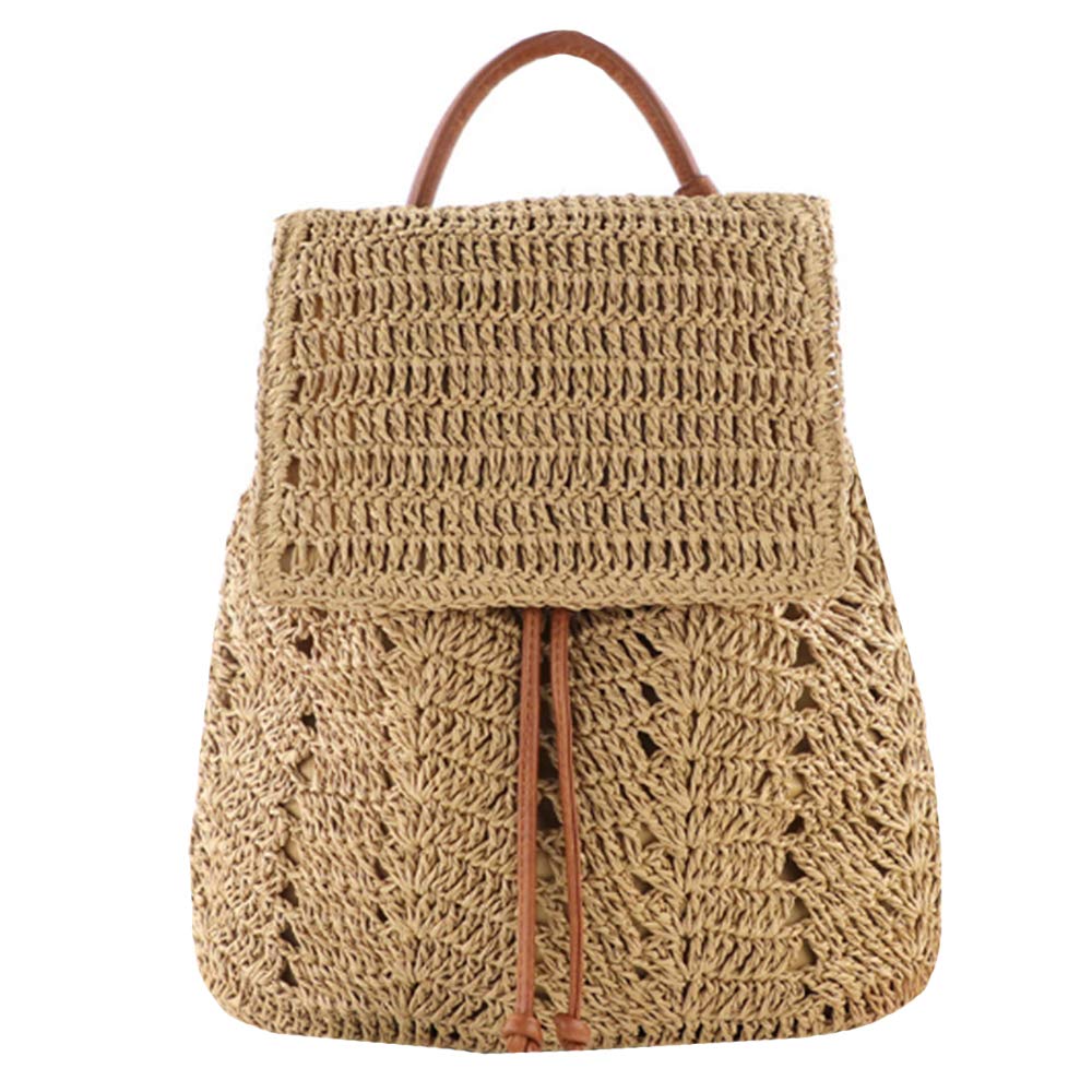 Photo 1 of Goclothod Straw Backpack for Women Drawstring Shoulder Bag Bohemian Beach Handbags