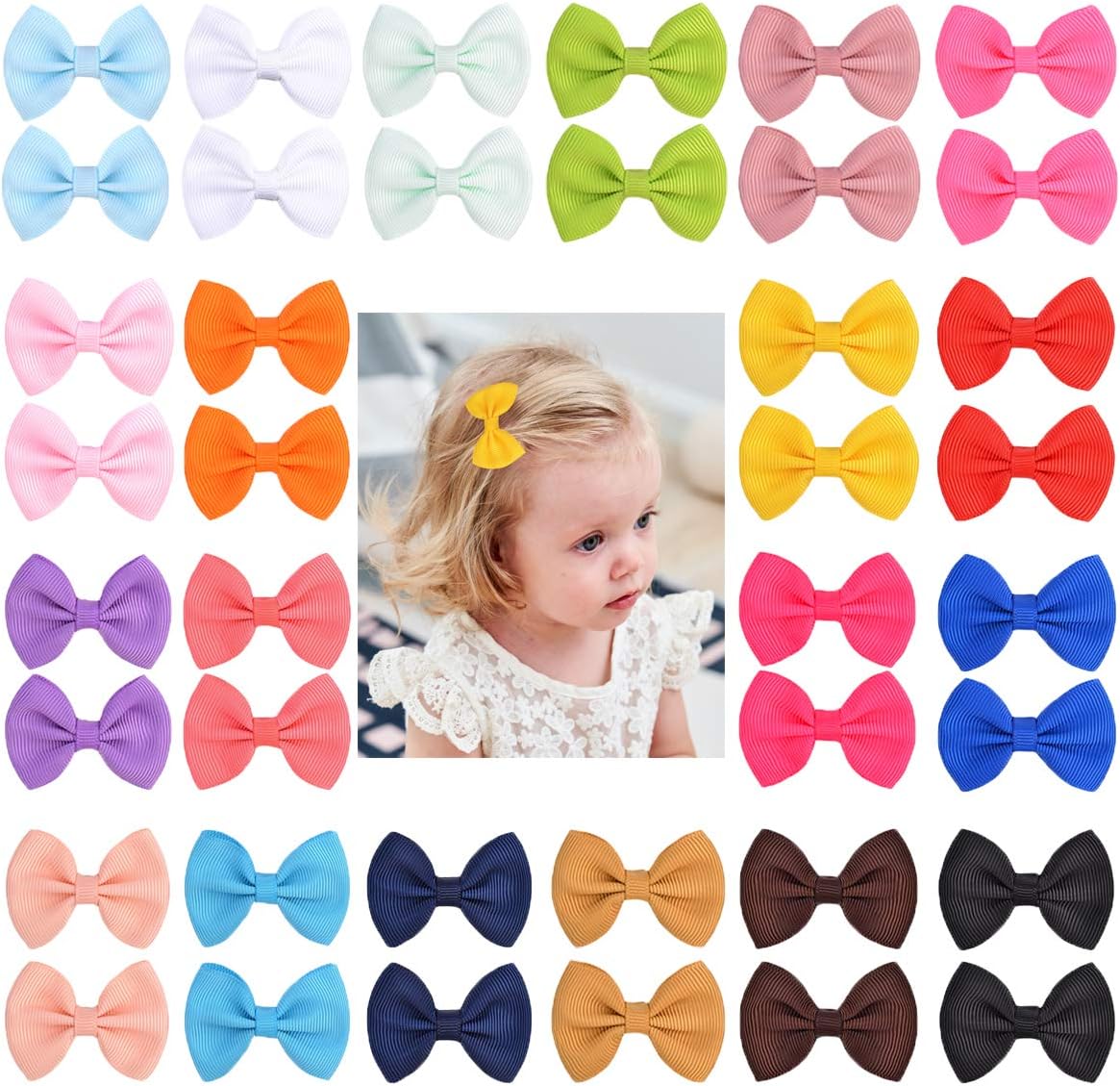 Jollybows 40pcs 1.8Inches Baby Girls Hair Bows Clips Mini Hair Barrettes Grosgrain Ribbon Hair Accessories for Kids Toddlers Infants