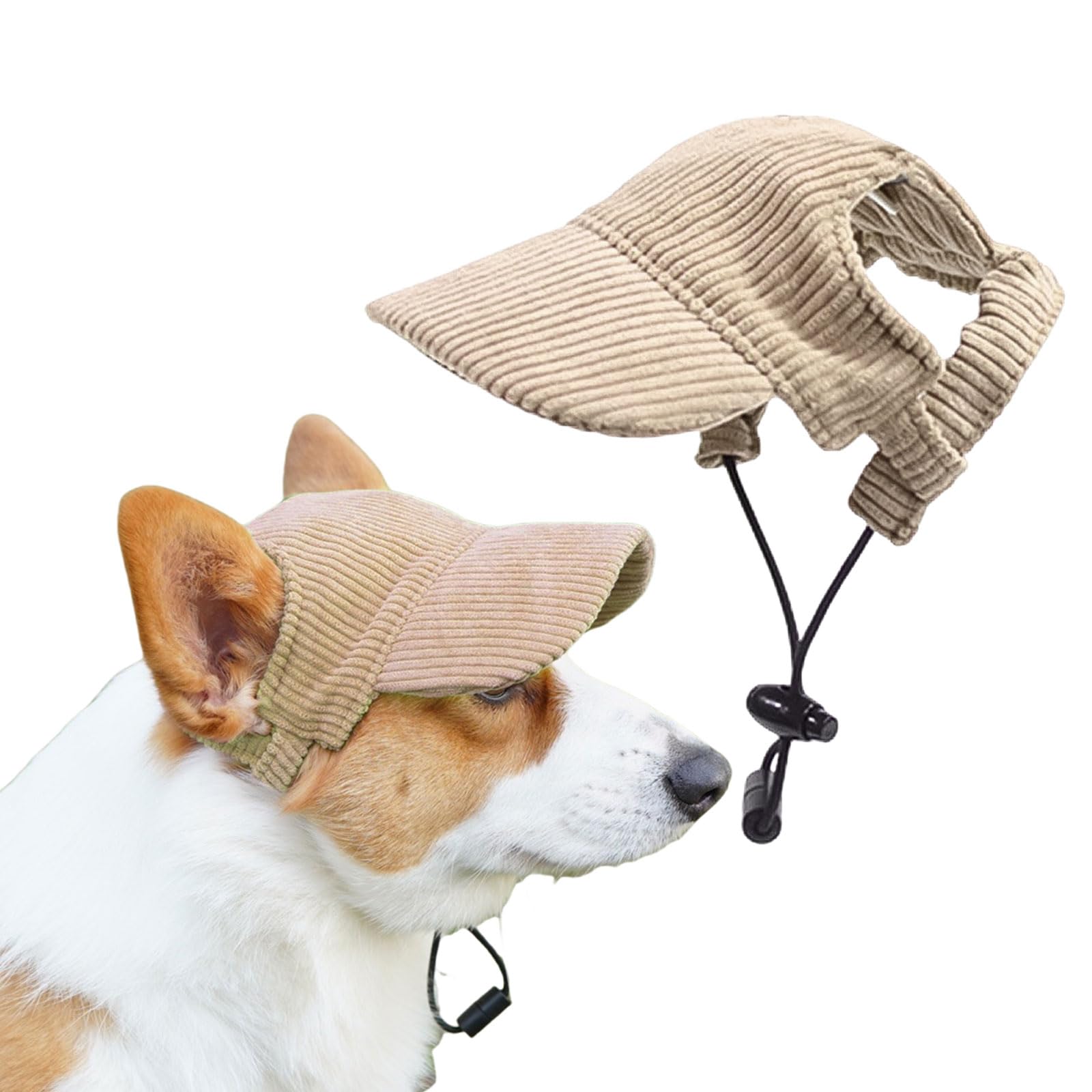 Dog Baseball Cap, Summer Dog Sun Protection Hat Adjustable Pet Cat Dog Baseball Hat Visor Cap with Ear Holes for Puppy Small Medium Large Dogs (Khaki, M)