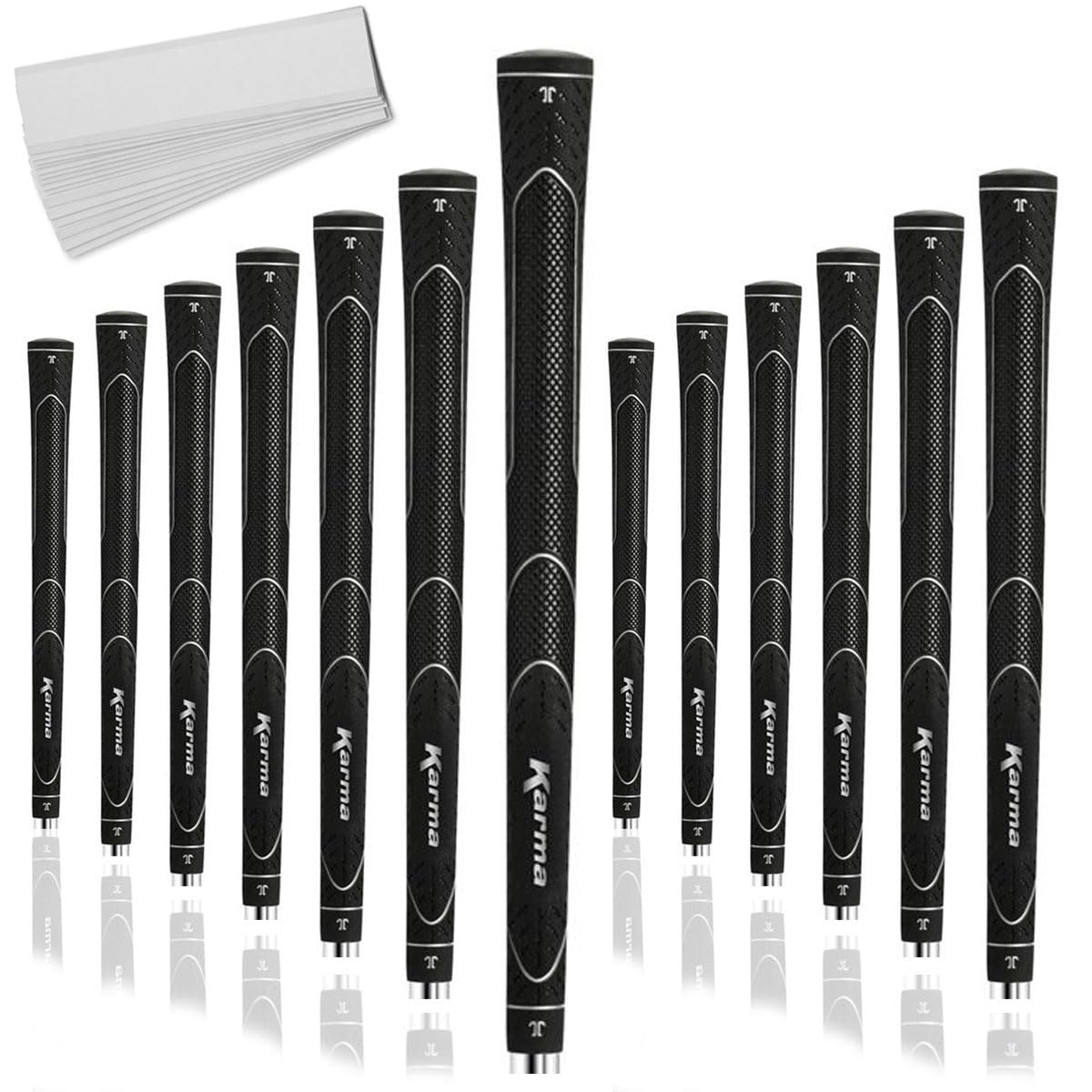Karma Super Lite Black Midsize Golf Grips, 13 Pack with 13 Golf Grip Tape Strips