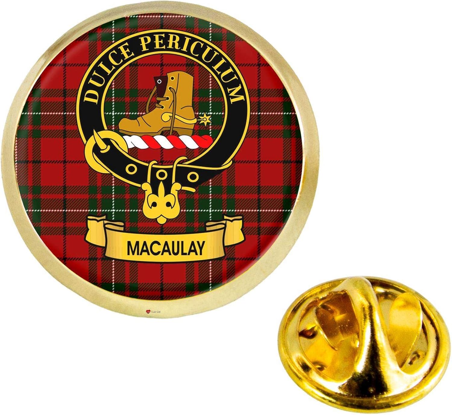 MacAulay Scottish Clan Crest Lapel Pin Badge in Gold Colour Product Of