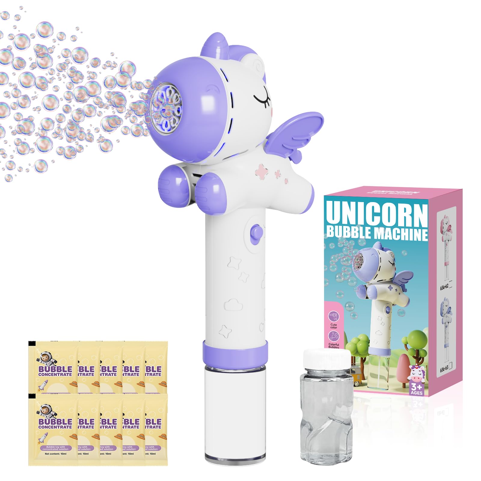 Photo 1 of Panamalar Unicorn Bubble Wand for Kids, Automatic Bubble Machine 5000+ Bubbles with 10 Bag Solution/Light, Electric Bubble Wand Toys for 34567+ Boys Girls Gift Outdoor Party Wedding, Purple