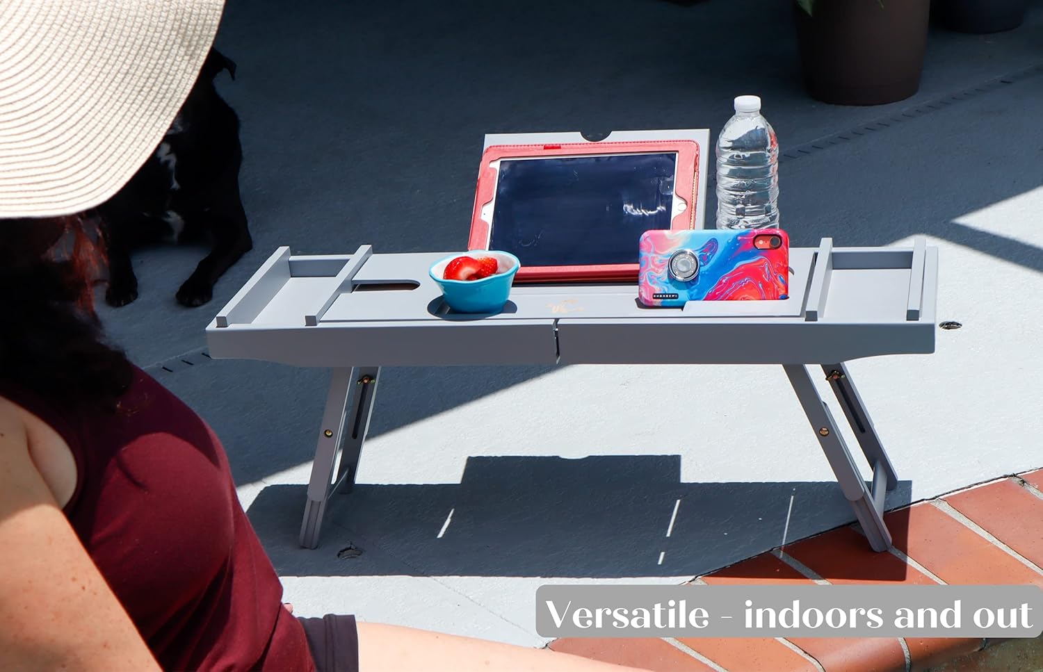 Luxury Bamboo Bathtub Caddy and Bed Tray with Foldable Legs. This Premium Expandable Bath Tray Fits Most Baths and Includes 2 Removable Bathtub Accessories Trays: Kitchen & Dining