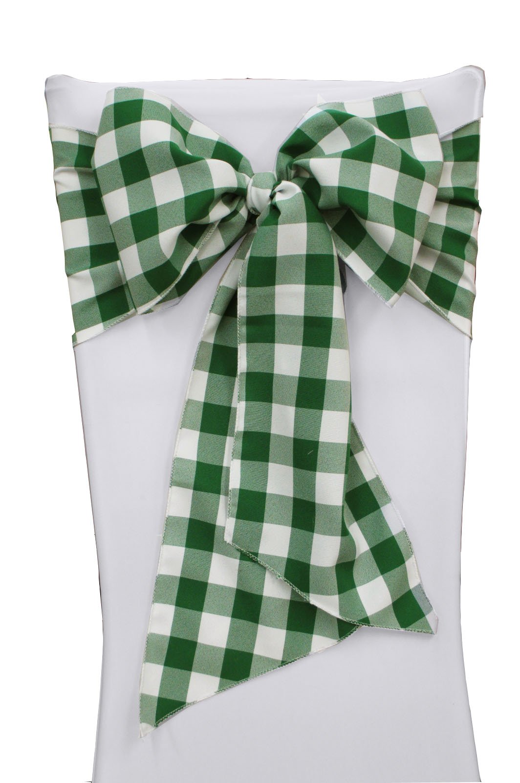 LA Linen Pack of 10 Gingham Checkered Chair Bows 8 by 108-Inch, White and Hunter Green, Polyester, 20.32 x 274.32 x 0.04 cm
