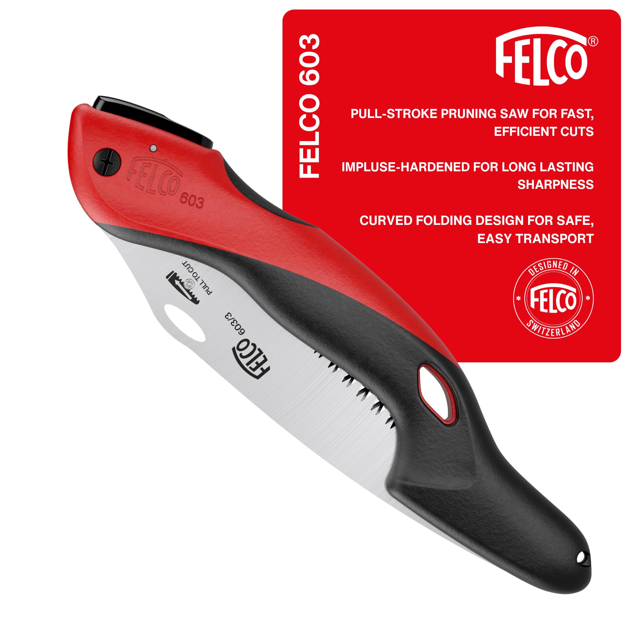 Felco 603 20cm Curved Folding Saw Cuts on Pull Stroke Comfortable Non Slip Handle 100mm Cut