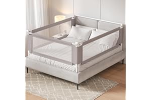 PurePapoose 3-Pack Queen Size Bed Rail for Toddlers - Height Adjustable Baby Bed Rail Guard with Headboard Rod,Safety Bed Rails for Queen Size Bed with Child Lock（2 Sides 78.7" + 1 Side 59"）