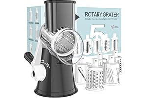 Cambom Rotary Cheese Grater Hand Crank Cheese Shredder for Fresh Cheese, Vegetable, Nuts,Non-Slip Suction Base, Five Blades, 