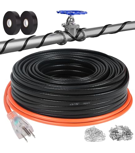 Ci-Fotto 15FT Self-Regulating Pipe Heating Cable, 7W/ft, Built-In Thermostat, For Metal & Plastic Pipes, Gutters & Troughs, Prevents Freezing Down To -40°F