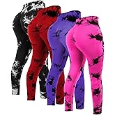 Mumucove 4 Pcs Womens Workout Leggings Tie Dye High Waisted Yoga Pants Seamless Scrunch Butt Lifting Compression Tights