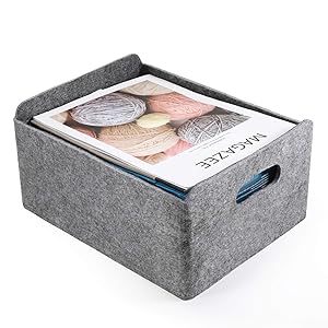 Welaxy Felt Collapsible Storage Basket with Handle Storage Bin Cube Basket Shelf Baskets Bins Drawers Organizer bin Felt Box for Kids Toys Magazine Books Newspapers Clothes Home Organizer (Charcoal)