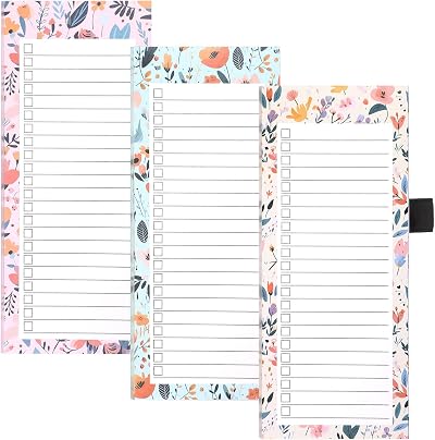 Yafe Magnetic Shopping List Pad 3 Pack Fridge 150 Sheets Flowers Design