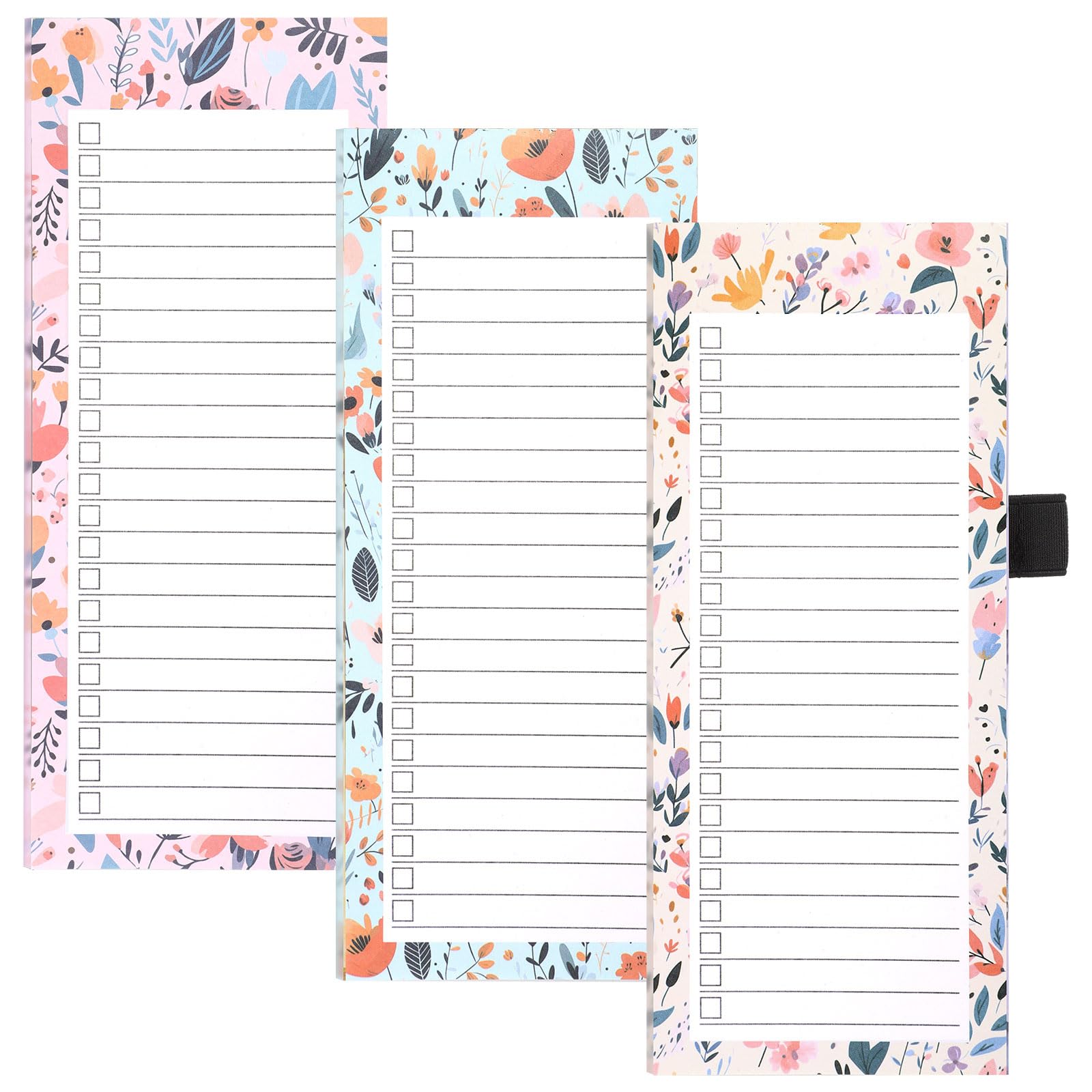 Yafe 3 Pack Magnetic Shopping List Pad for Fridge, 150 Tear Off Sheets 21.4 x 8.8cm Magnet Notepad Grocery List Flowers Theme Magnetic Notepads