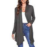 Women Waterfall Drape Open Front Cardigan Tan Size Large