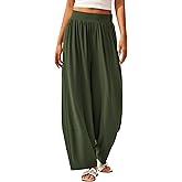 MASCOMODA Women Casual Wide Leg Palazzo Lounge Pants Comfy Soft Loose Flowy Yoga Pants Smocked High Waisted Barrel Sweatpants