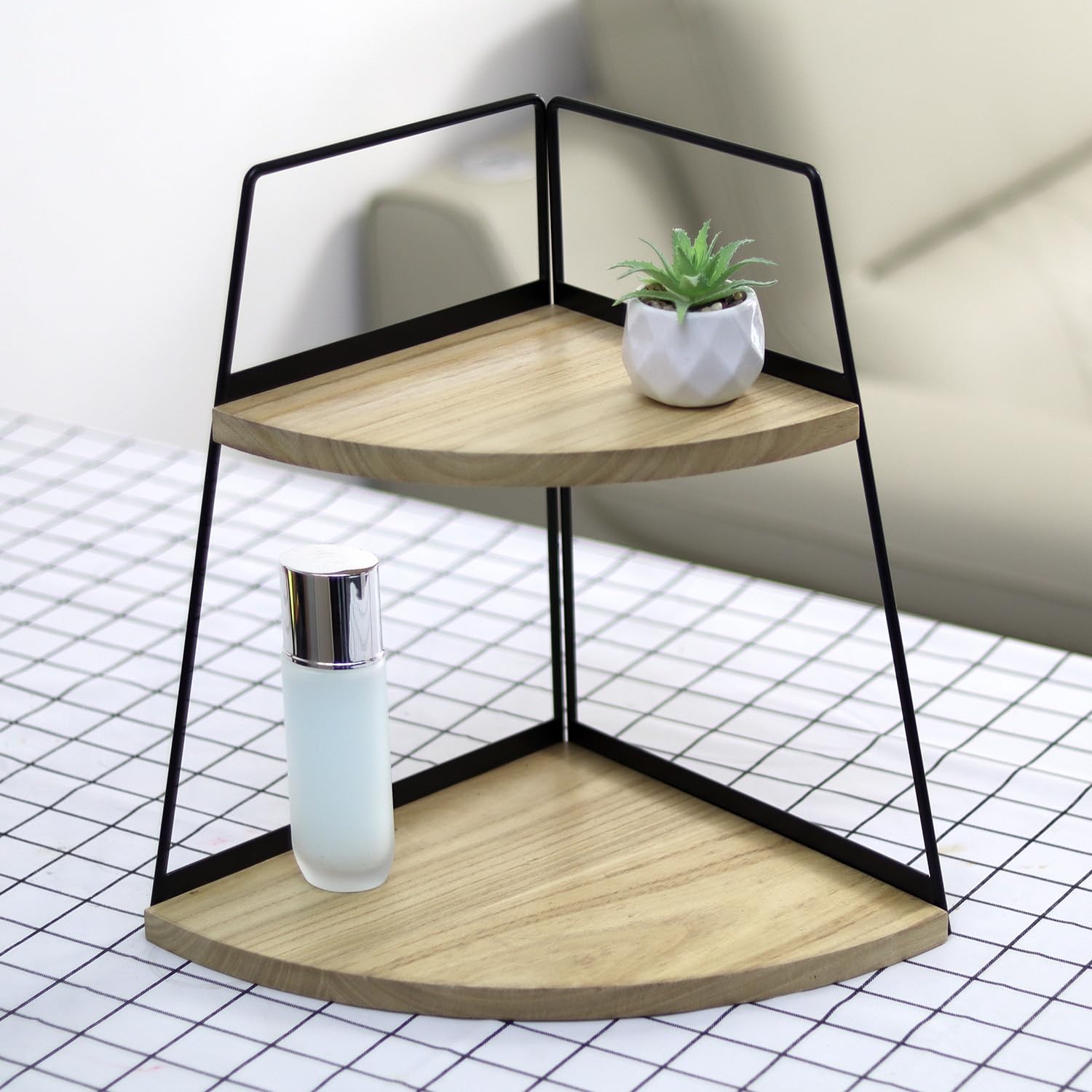 Photo 1 of 2 Tier Bathroom Counter Organizer,Standing Rack Cosmetic Holder,Wood Bathroom Organizer,Vanity Organizer Bathroom Counter Tray,for Bathroom,Bedroom (Log Color)