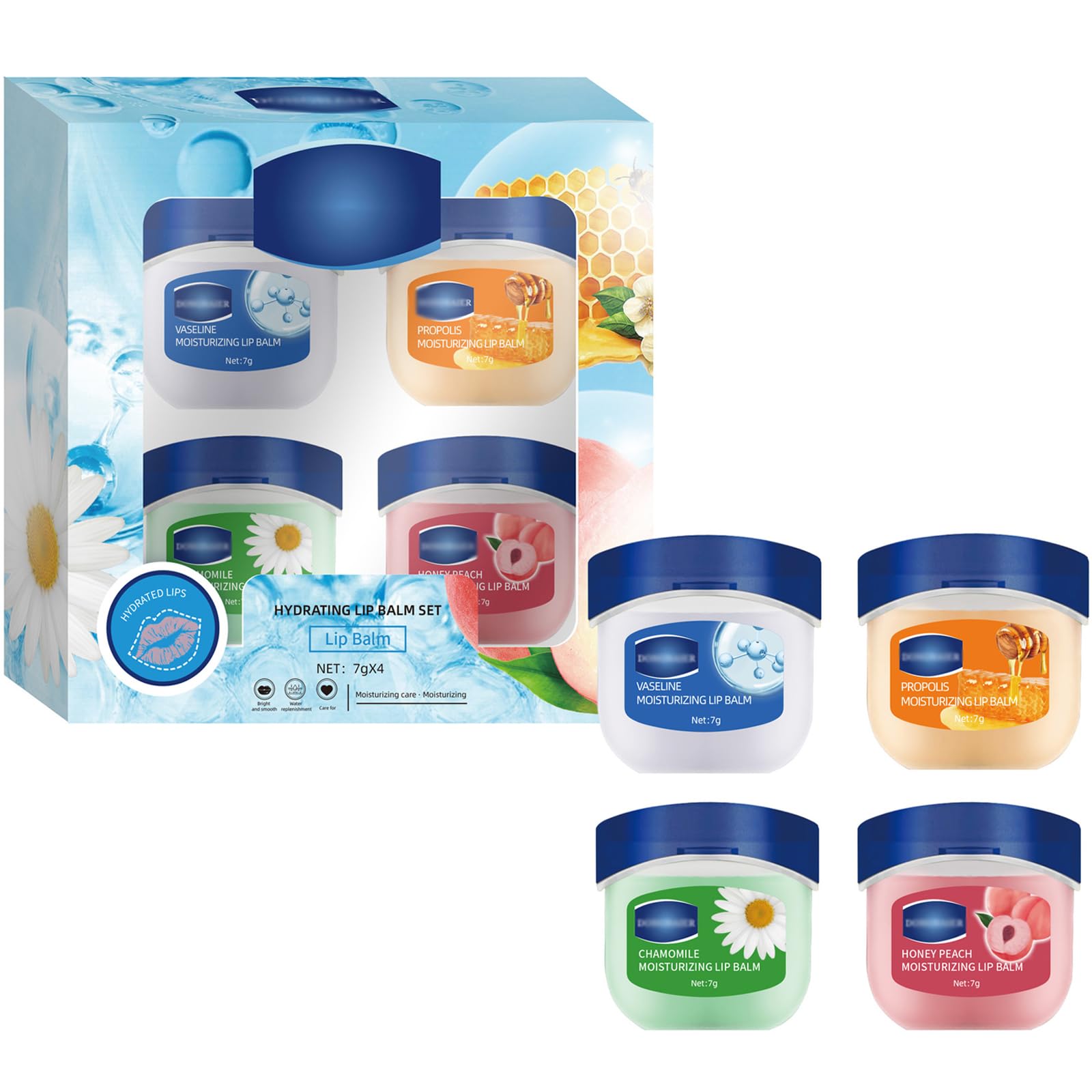 Lip Balm Set, 4PCS Lip Mask Lip Care Multipack Gift Set, Moisturizing Soothing Hydrating Lip Repair Moisturizer Set, Christmas Make up Gift for Women Girls