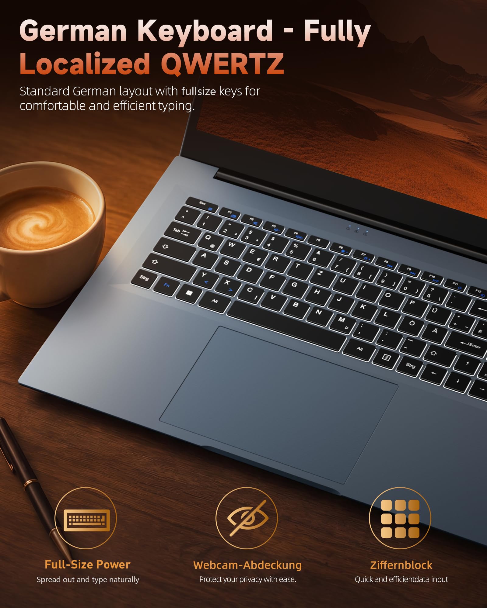 Liuord Laptop 18,5 Zoll FHD Display, 16GB RAM 256GB SSD AI-Unterstützung, Core I3, WiFi 6, Vollfunktions Type-C, Deutsche Tastatur Ideal für Studium, Homeoffice und Business 6