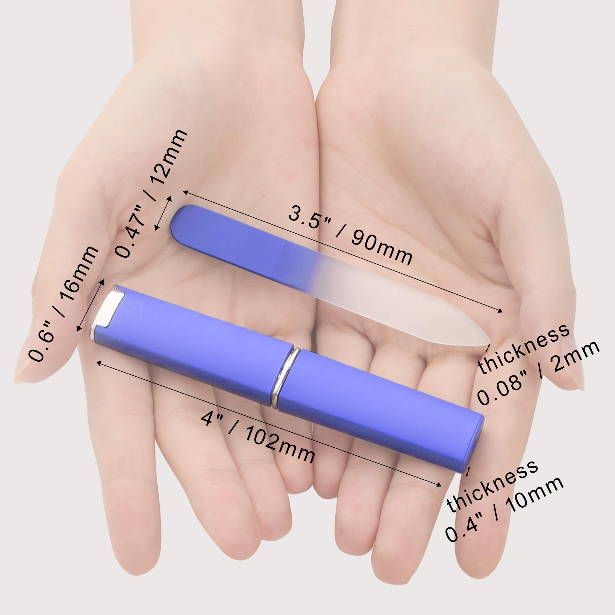 2-Pack Mini Glass Nail File with Case 2mm Thickness Small Crystal Files for Nature Nail Gentle Double-Sided Etched Fingernail Files for Travel Fine Grit Czech Glass Gifts Package Stocking Stuffers