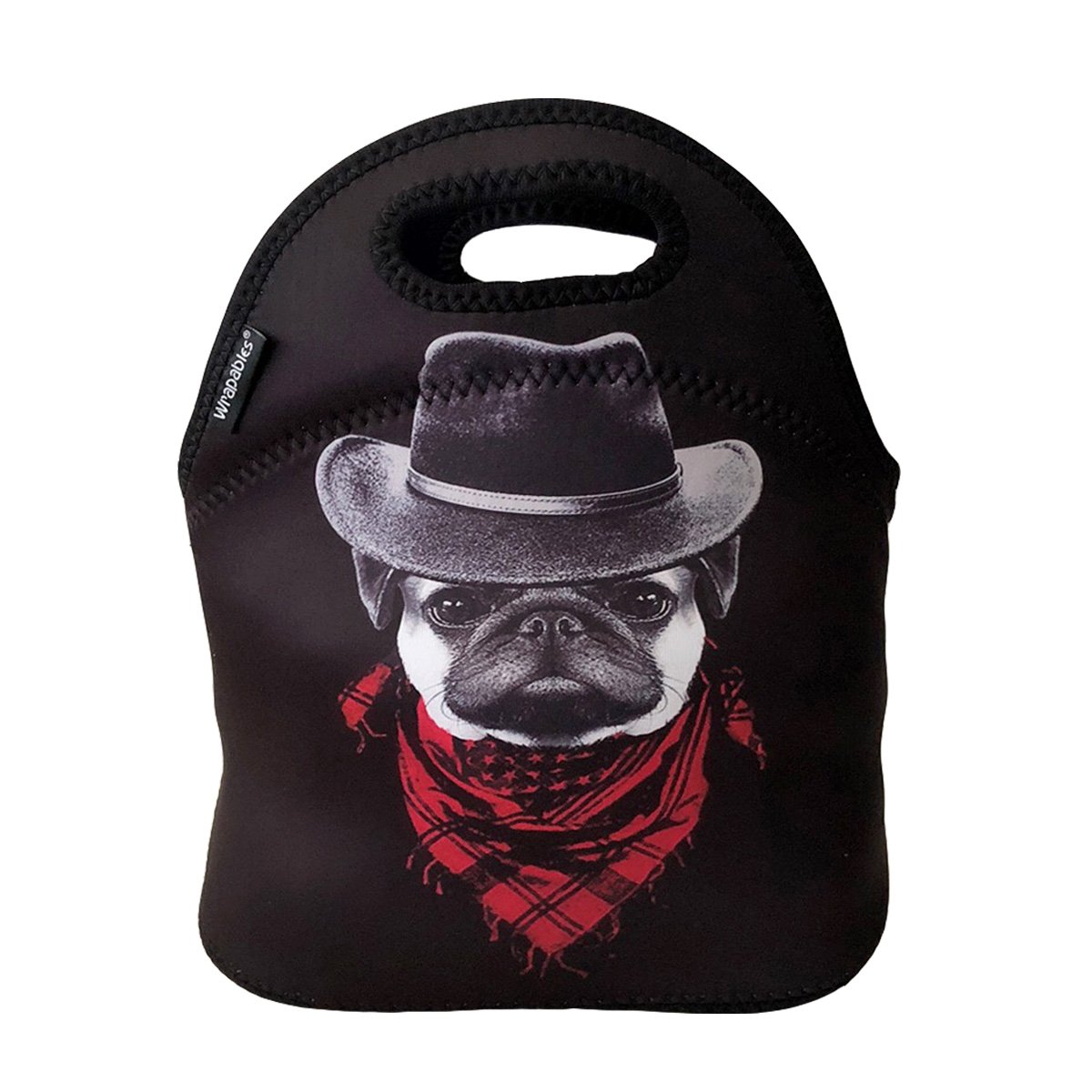 allydrew Insulated Neoprene Lunch Bag Zipper Lunch Box Tote, Cowboy Pug