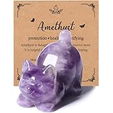 MANIFO Amethyst Crystal Cat Figurine for Cat Lovers Cute Gemstone Ornaments for Home Office Cats Statue Gifts