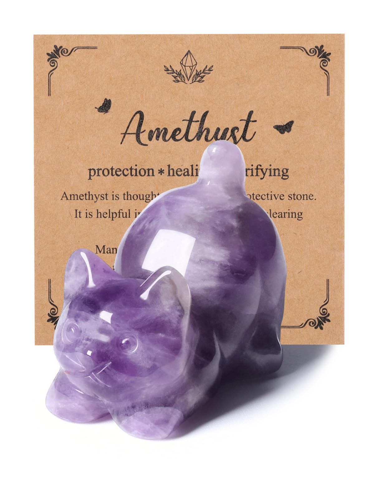 JSDDE Amethyst Crystal Cat Figurine for Cat Lovers Cute Gemstone Cats Ornaments for Home Office Statue Gifts