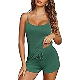 Ekouaer Pajama Sets for Women Lingerie Sleepwear Soft Pjs 2 Piece Cami Shorts Set U Neck Adjustable Strap Nightwear