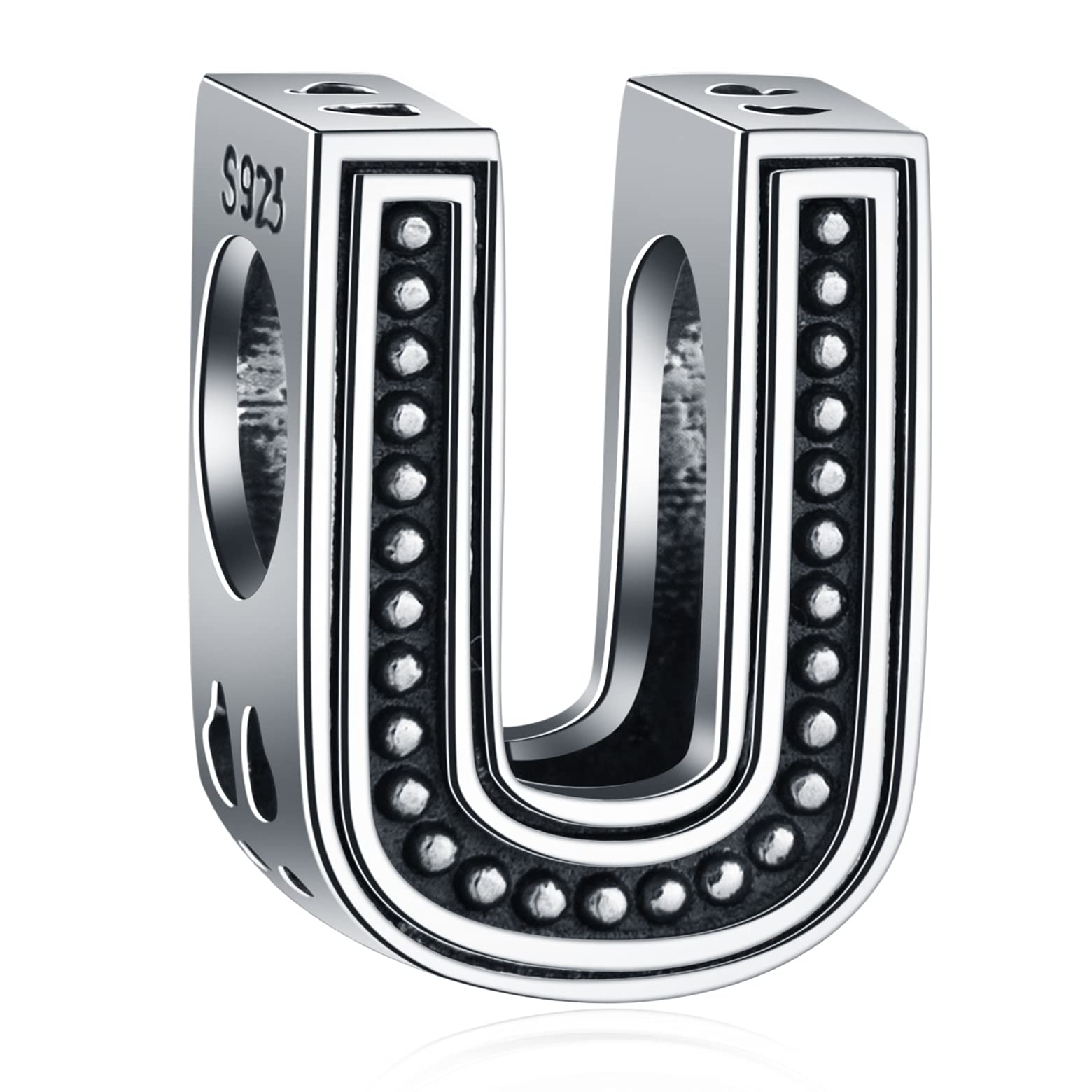 Letter U Charms, Initial U Alphabet Beads in Vintage 925 Sterling Silver, fits Pandora Charm Bracelet, Gift for Lovers/Valentines/Uncle