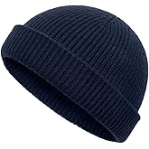 vidsel Thin Wool Fisherman Beanie Hat for Men Women Fall Winter,Short Knit Cuffed Fashion Trawler Skull Cap,Watch Cap
