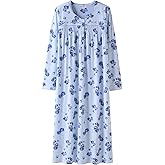 Keyocean Nightgowns for Women, Soft Cotton Comfy Lightweight Embroidered Long-sleeve Nightdress
